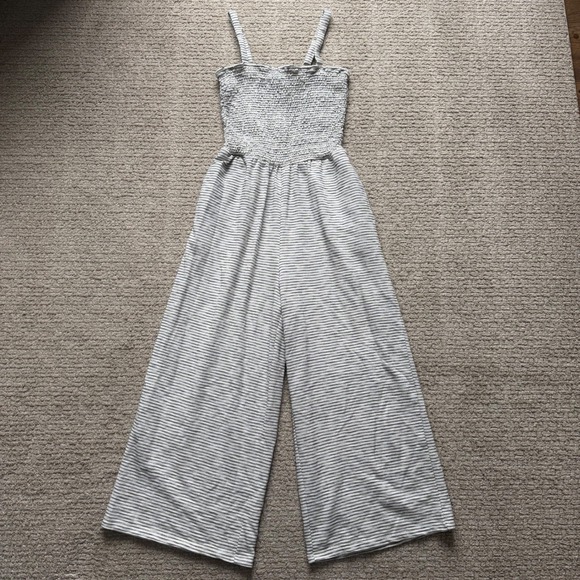 Old Navy Pants - Old Navy Smocked Wide Leg Jumpsuit Womens Small White Black Stripe Coastal Boho